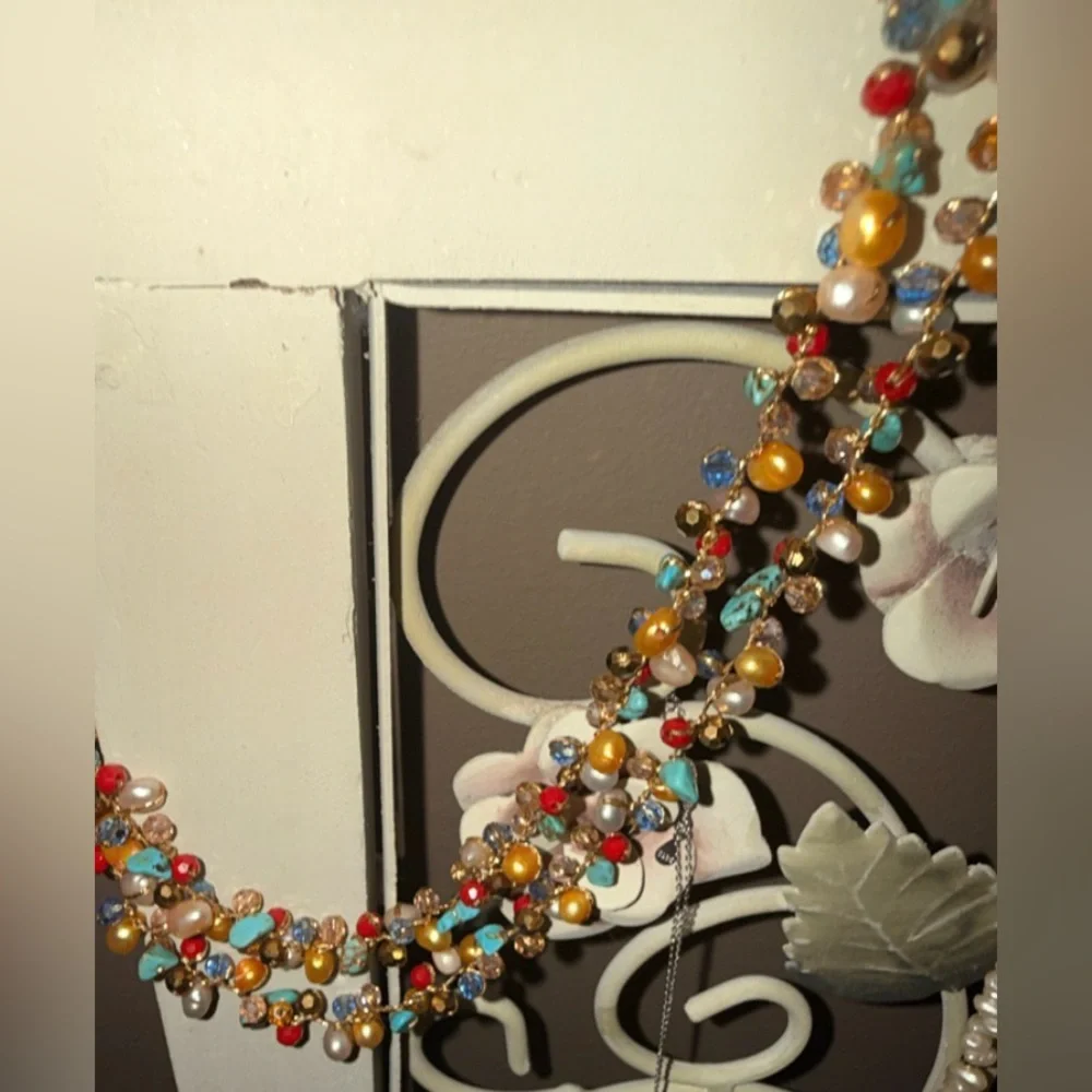 Vintage Real pearl turquoise Jasper and other stones in 925 Beaded Necklace